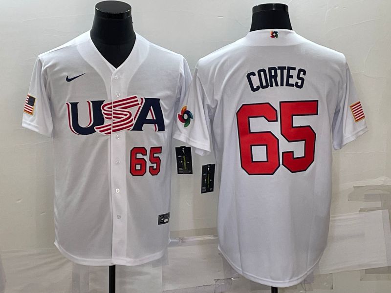 Men 2023 World Cub USA #65 Cortes White Nike MLB Jersey4